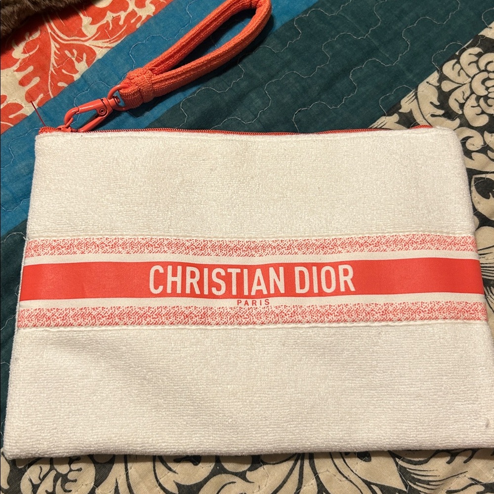 Christian Dior VIP White & Coral Terrycloth Wrstlet 9x6